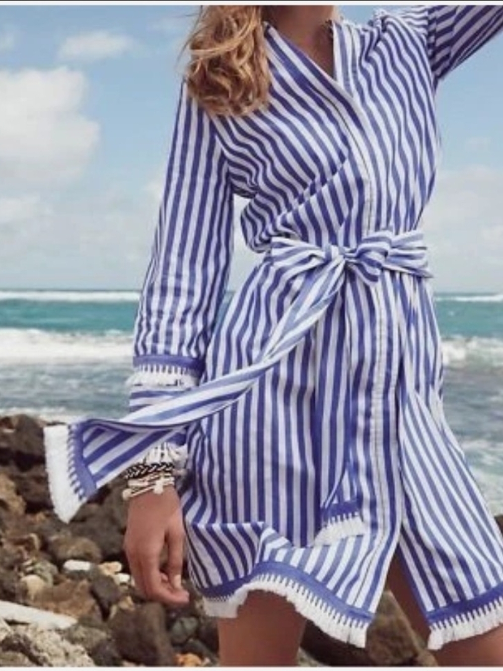J. Crew Blue and White Striped Tie-Waist Cotton Poplin Tunic Dress Size 6
